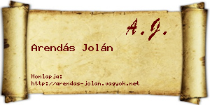 Arendás Jolán névjegykártya
