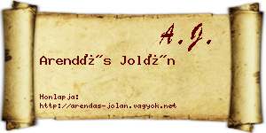 Arendás Jolán névjegykártya